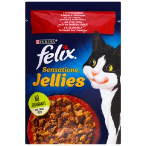 Barība kaķiem Felix Sensations Jellies liellops/tomāti 85g