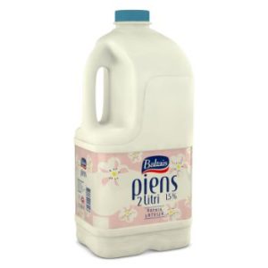 Piens Baltais 1.5% 2l  pudelē