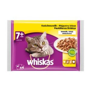 Barība kaķiem Whiskas 4 paka 1+ ar mājputnu gaļu maisiņš 4x1