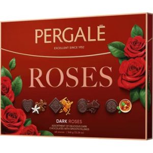 Konfekšu kārba Pergale Roses ar tumšo šokolādi 348g