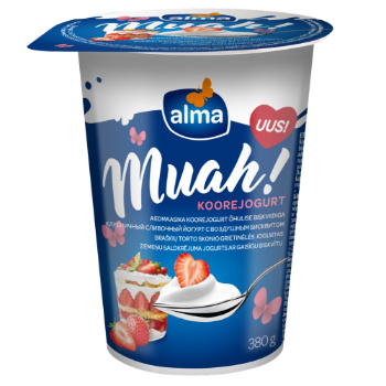 Jogurts saldkrējuma zemenēm un gaisīgu biskvītu Alma 380g