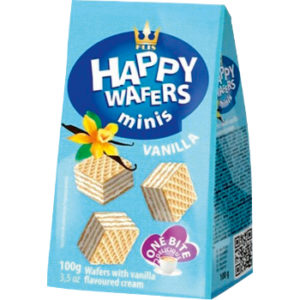 Vafeles Happy Wafers ar vaniļas pild. 200g