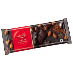 Šokolāde Laima tumšā ar veselām mandelēm Lukss 190g