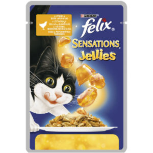 Barība kaķiem Felix Sensation Jellies vista/burkāns 85g