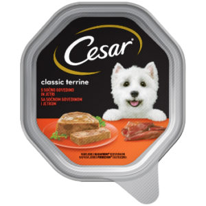 Barība suņiem Cesar tray ar sulīgu liellopu un aknām 150g