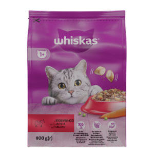 Barība kaķiem Whiskas ar liellopa gaļu 800g