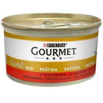 1670EB86B52FEFDCA0C3056983F4360B1F9BB8E3D74DDD5B481F055F0B9F8C41 Barība kaķiem Gourmet Gold pastete liellopu 85g