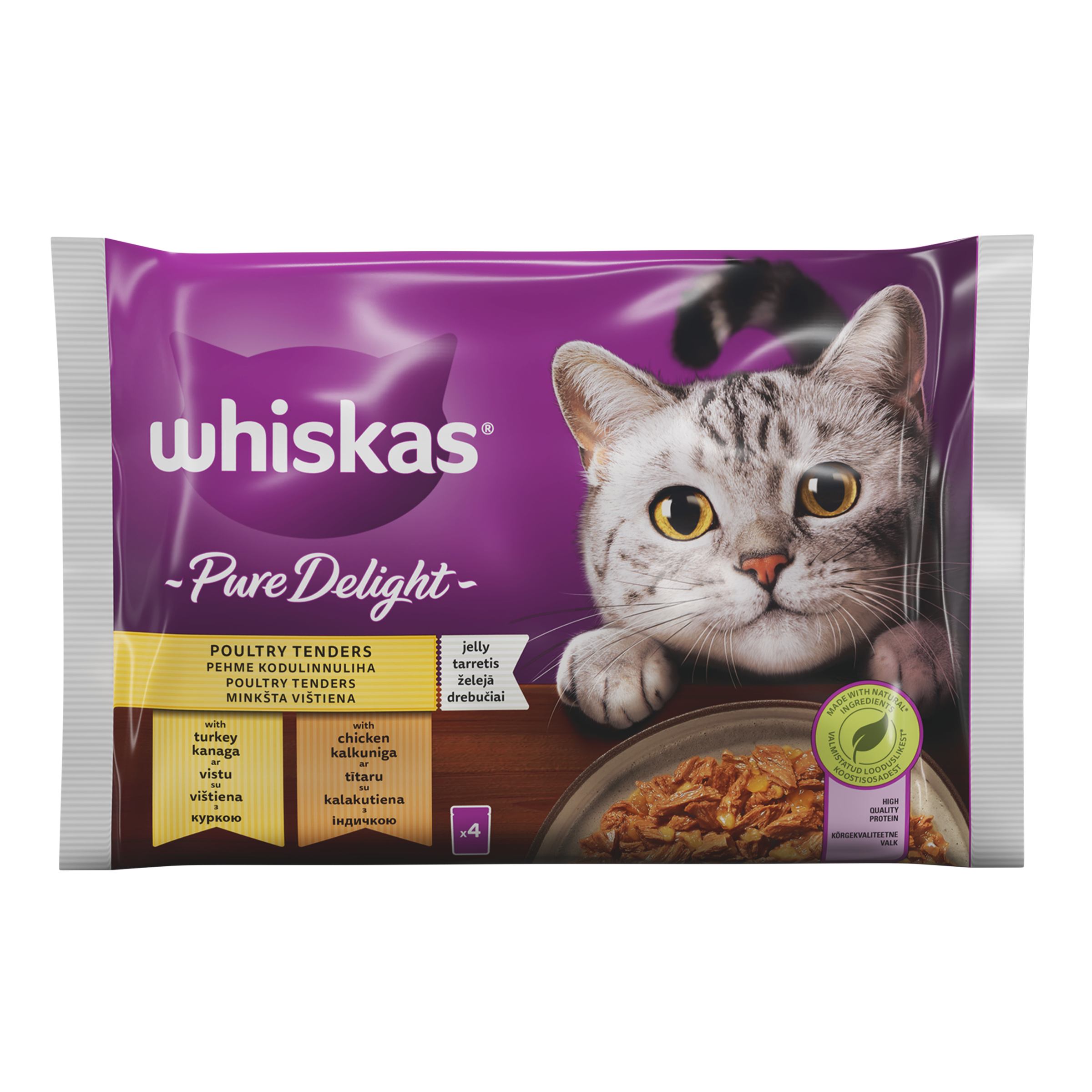 4A1550BE6B25F3A760A434F3760C51BE82D93617E54BEA72BBE473834275A342 Barība kaķiem Whiskas Mājputnu gaļas izlase 4-paka 4x85g