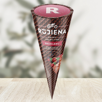 84F665C73AE168CA7F421F2FEC91AB35935BC14DCFE2CC403DE024F103E8C039 Saldējums Rūjienas ar brūkleņu pied šokol. konuss 110ml/65g