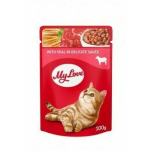 Barība kaķiem My Love ar teļa gaļu un burk. maigā mērcē 85g