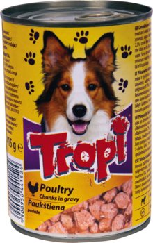 C854E5F2D8522492F7621E371A55375CBDCAE638FA781D1DAE1A3122903291F9 Konservi sunim Tropi ar mājputnu gaļas mērci 415g