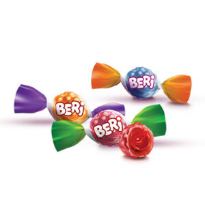 Konfektes karamele ar pildījumu Beri Roshen sver.