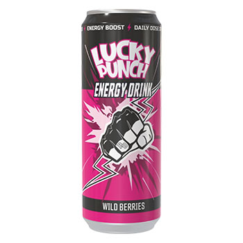 95DAD624C4196CC590ADF3066AC3EF3C723F34419389FFC7CB6389E99363E439 Enerģijas dzēriens Lucky Punch Wild berries 0.33l