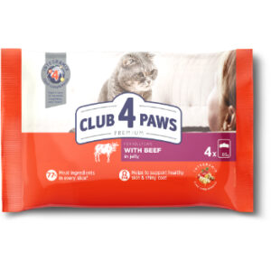 Barība konservēta kaķiem ar teļa gaļu Club 4 Paws 4 x 85g