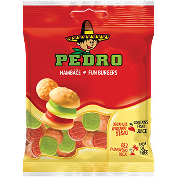 5B3992BC17D503AEF81B47F43F7444B99B73B0D4C5A499B7835CF5E43D085E7B Konfektes želejas Pedro Fun Burger 80g