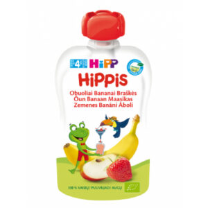 Biezenis Hipp zemenes un banāni ar āboliem tūbiņā Bio 100g