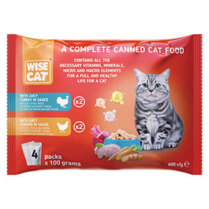 Barība kaķiem ar tītara un vistas gaļa mērcē Wise Cat 4x100g