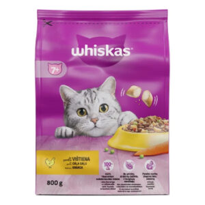 Barība kaķiem Whiskas 7+ ar vistas gaļu senioriem 800g