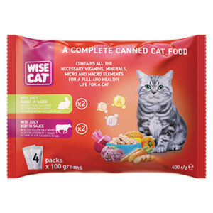 Barība kaķiem ar truša un liell.gaļu mērcē Wise Cat 4 x 100g