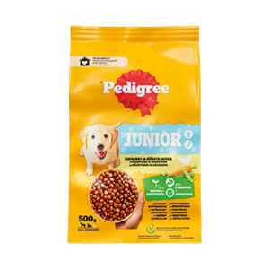 Barība suņiem Pedigree Junior ar mājp.gaļu un dārzeņiem 500g