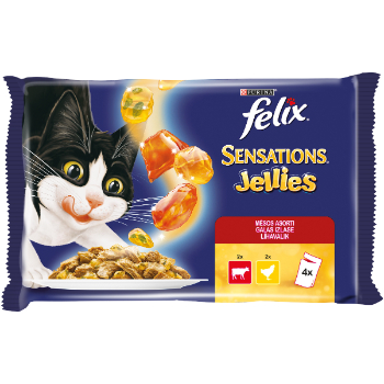59D96883E70BF66DFF67D7848547D35F2CFF5615F72DF62AB7F625F764D2D0E4 Barība kaķiem Felix Sensations Jellies gaļas izlase 4x85g