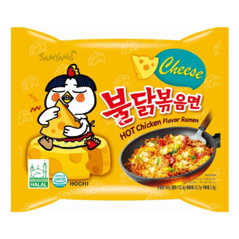 6784E3EB3CC8FCBB476C48F5FD67CC9AB7756D368C8BC7B652BF7D9B6A8E344E Nūdeles ātri pag. Buldak Bag Hot Chicken ar siera garšu 140g