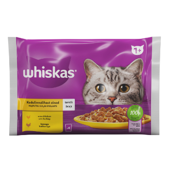 4621870C0E6C4119647E108EED851ACA441B07E6FF04F6C4FCEB2F71F02FE647 Barība kaķiem Whiskas 1+ ar mājputnu izlase 4-paka 4*85g