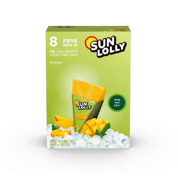 BD22F3A6CB28C18FD17CA172FBAF6E750757590DDC37862A139C20A0C91A6286 Saldējums sulas Sun Lolly mango 8 x 65g/60ml 520g/480ml