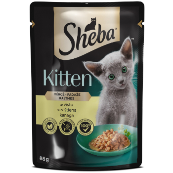 C07E1FF6EC96A2932CEBEBD0AA177C176D4CFF5293C0A599BACCFC8A844C380F Barība kaķēniem Sheba Kitten vista gaļas mērcē 85g