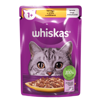 CF01891295E85DD722CE2474C5A9F800A2EB3C3D1A273B412E2C4ABB1E9C5026 Barība kaķiem Whiskas 1+ ar cāļa gaļa 85g