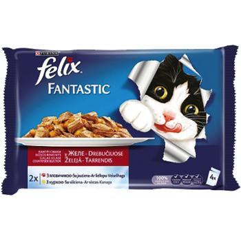0B66D6EBA68C2CE7597E6B265A335016B3DDE2588A448ED75694B40F44D8C9F3 Barība kaķiem Felix Fantastic konservs gaļas izlase 4x85g