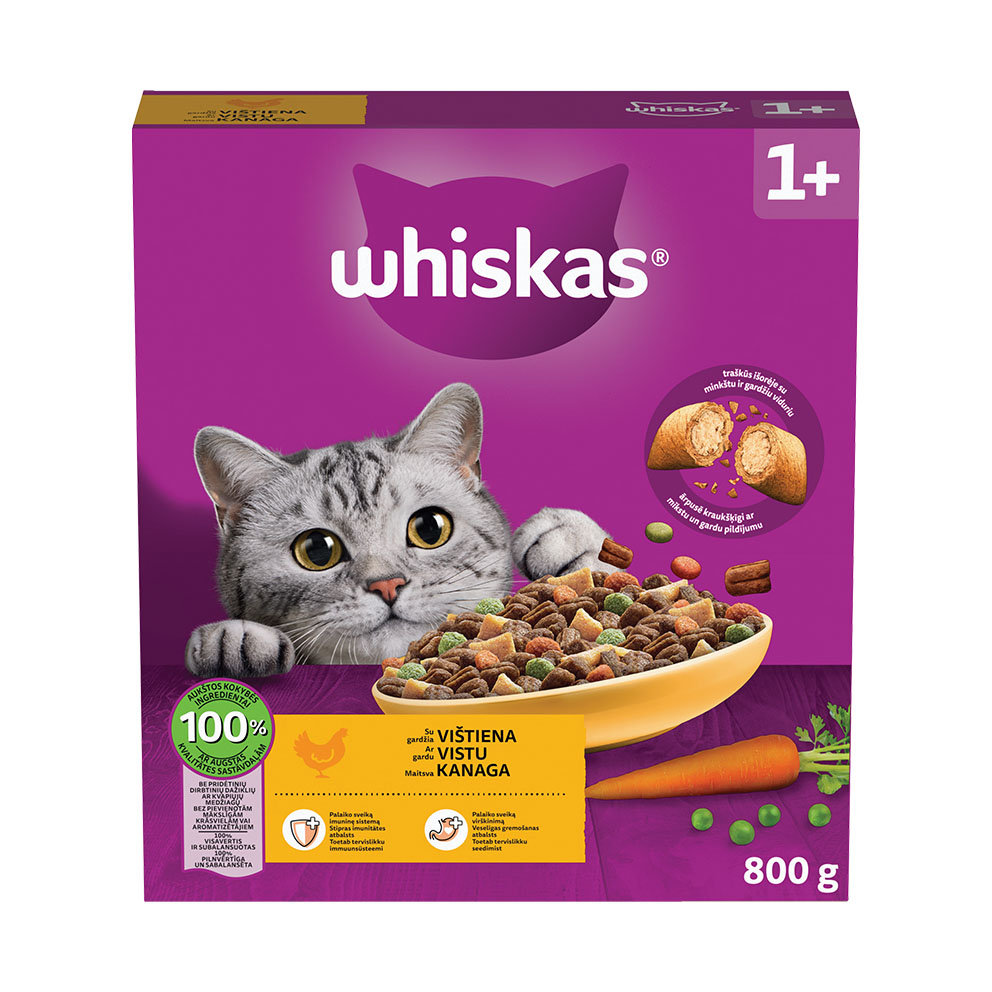 30BDA0829B82C693D429B1A0BBDBE5341BDD403FA1E4E930ACDE70CB5CC4B6D4 Barība kaķiem Whiskas ar vistas gaļu 800g