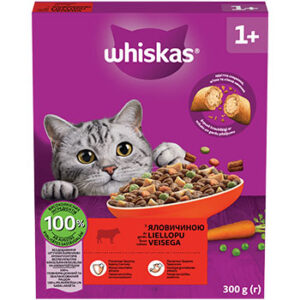 Barība kaķiem Whiskas ar liellopa gaļu 300g