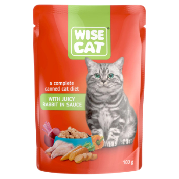 4D879785B78BEAFAADC5D825924ECEC4F91DE8D37DB7ADC37533F82CD2835157 Barība pieaugušiem kaķiem Wise Cat ar truša gaļu mērcē 100g