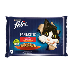 Barība kaķiem Felix Fantastic konservs gaļas izlase 4x85g
