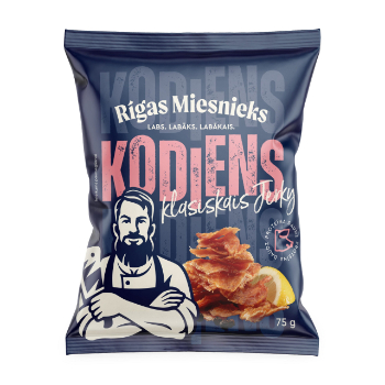 8C7E1A2E2709AF9C6B43F13A345BACCC14420BA9A200FCA99A98CD345D21D6FE Gaļas uzkoda Kodiens klasiskais cūkgaļas jerky 50g