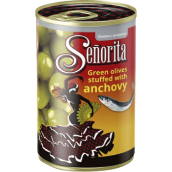 9A8BC6D9EE05EF82670590EA909E4AF6490BB56A2C22F3055765CFDD92F9CDFA Olīvas zaļās pildītas ar anšoviem Senorita 280g