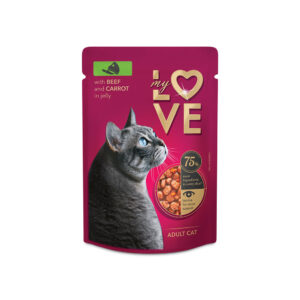 Barība kaķiem My Love ar teļa gaļu un burk. maigā mērcē 85g