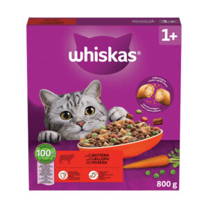Barība kaķiem Whiskas ar liellopa gaļu 800g